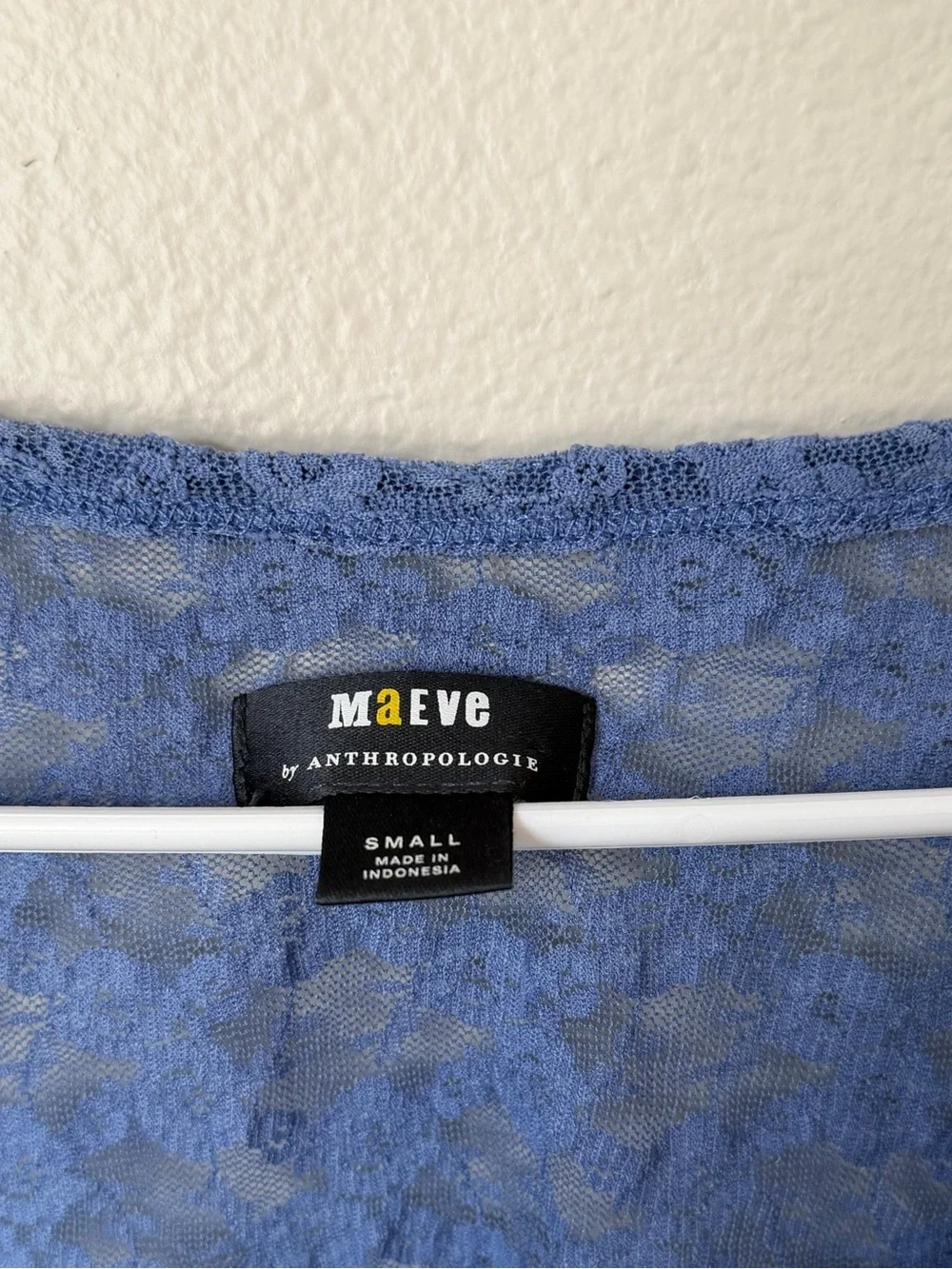 Maeve by Anthropologie Blue Lace Long-Sleeve Scoop Neck Top Small Fairycore boho - Picture 4 of 6